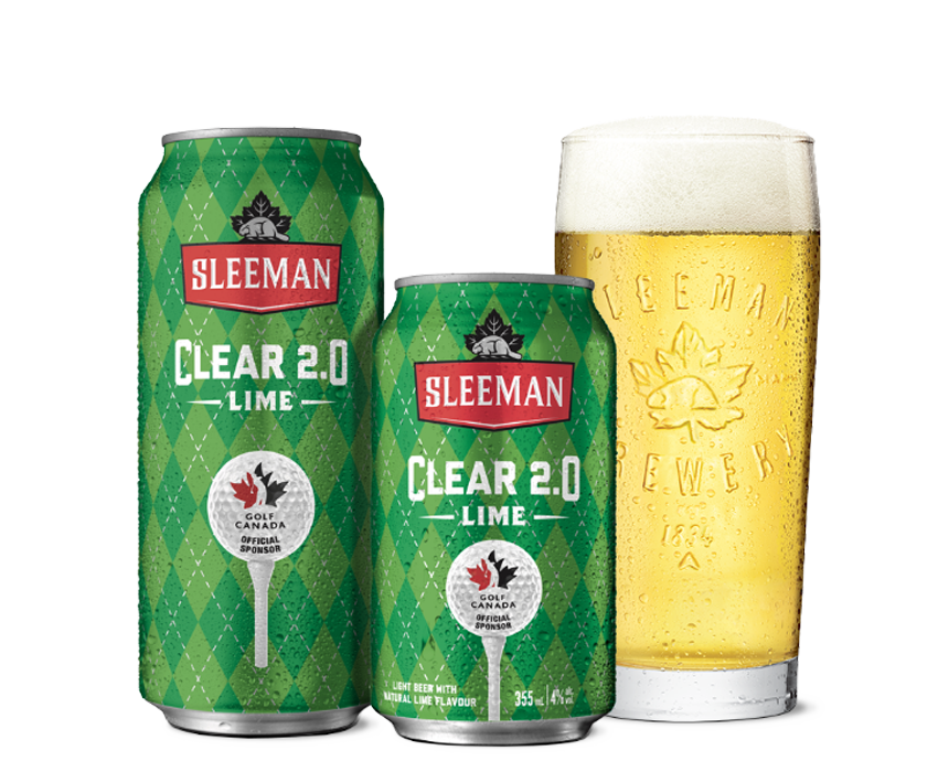 A 355 ml can and a 473 ml can of Sleeman Clear 2.0 Lime