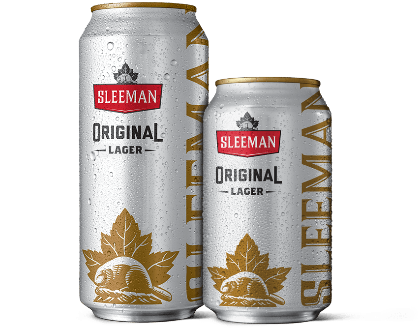 A 355 ml can and a 473 ml can of Sleeman Original