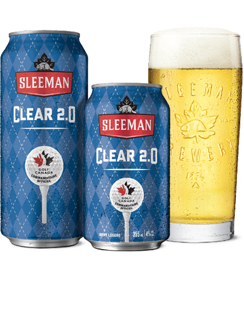 A 355 ml can and a 473 ml can of Sleeman Clear 2.0